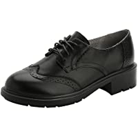 rismart Mujer Ronda Punta Cuero Brogue Oxfords Zapatos de Cordones